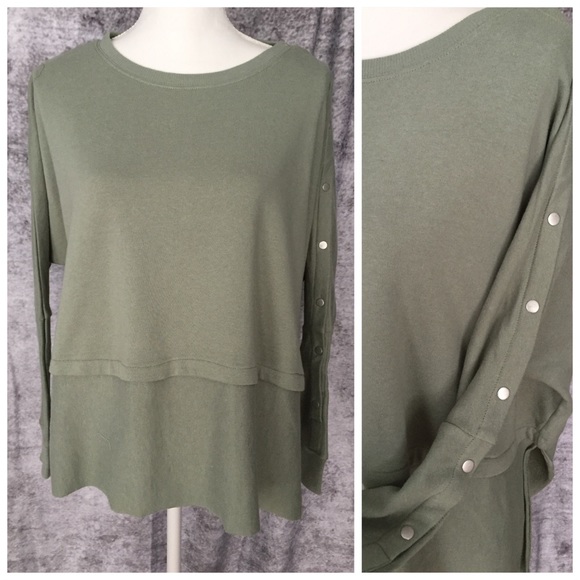 Sage Drop Shoulder Sweater w/Snap Sleeve S-XL - Picture 4 of 8